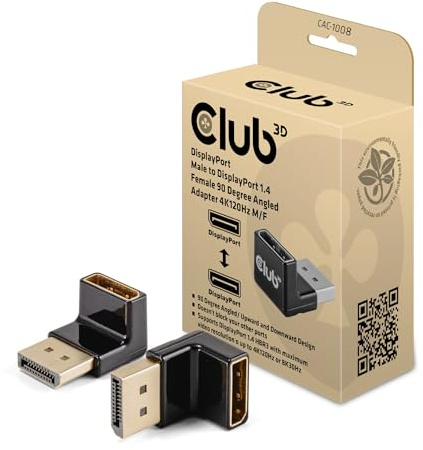 Club3D CAC-1008 DisplayPort Stecker auf DisplayPort 1.4 Buchse 90 Grad abgewinkelter Adapter 4K120Hz M/F