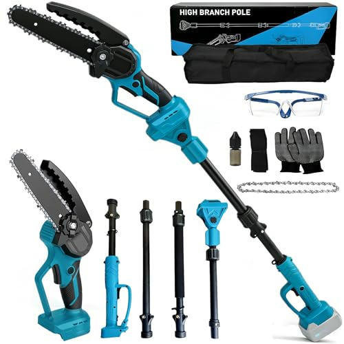 Akku Hochentaster Ast Kettensäge Profi-Astsäge kompatibel mit Makita 18V, 6 Zoll Bürstenlose 2 in 1 Astsäge mit Teleskopstiel und Teleskop Elektro Hochentaster Arbeitshöhe 4,5m (on Ak-ku)