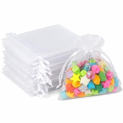 G2PLUS Weiß Organzasäckchen 10x12cm: Kleine Geschenk Organzabeutel, 50 Stück Organza-Beutelchen mit Kordelzug Sie als Hochzeit Bonbonsbeutel, Schmuckbeutel, Geschenkbeutel