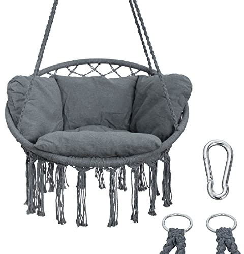 yourGEAR Boracay Hängesessel gepolstert in Grau oder Beige – Hängeschaukel 360° Swing Chair, belastbar bis 240kg Labor geprüft – Indoor & Outdoor Hängestuhl