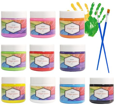 Ezezuse Fingermalfarben - Fingerfarben Ungiftig & Auswaschbare, 10 leuchtende Farben je 60ml, 100% sicher, mit Pinsel, Geschenk für Weihnachten, Finger paint