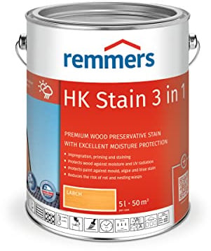 Remmers HK-Lasur 3in1 pinie/lärche, 5 Liter, Holzlasur aussen, 3n1: Imprägnierung, Grundierung & Lasur, Holzschutz vor Feuchtigkeit & UV-Strahlung
