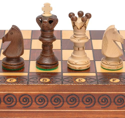 Husaria European International Holz-Schachspielset, Ambassador - 55 Zentimeter - Großes Schachspiel mit Handgefertigten Schachfiguren und gefilztem Klappbrett