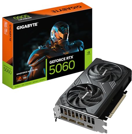 Gigabyte GeForce RTX 5060 WINDFORCE MAX OC 8G Grafikkarte – 8 GB GDDR7, 128 Bit, PCI-E 5.0, 2512 MHz Kernfrequenz, 3 x DisplayPort, 1 x HDMI, NVIDIA DLSS 4, GV-N5060WF2MAX OC-8GD