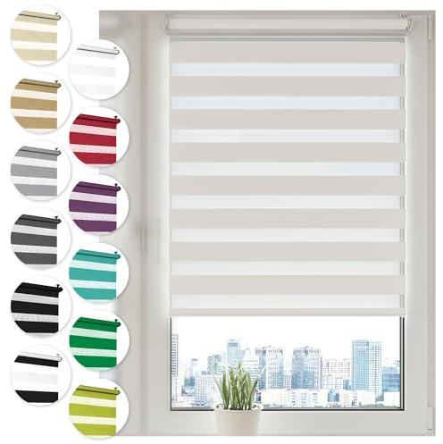 Doppelrollo Klemmfix ohne Bohren 80cm x 130cm Weiß Duo Rollo Klemmrollo Sonnenschutzrollo Fensterrollo für Fenster & Türen Zebrarollo Seitenzugrollo