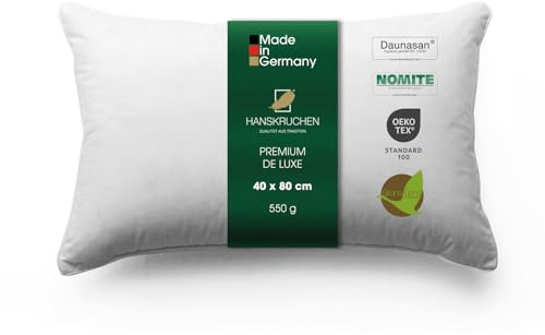 HANSKRUCHEN® Premium de Luxe Daunenkissen 40x80 cm - Made in Germany Daunen Kopfkissen aus 100% Baumwolle - 3 Kammer Daunenkissen für Allergiker [1er Pack]