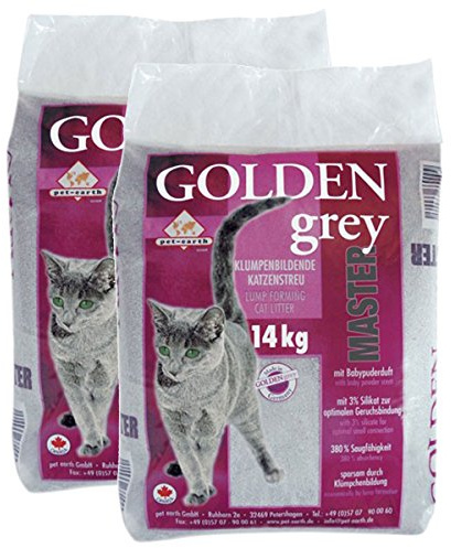 pet-earth Golden Grey Master Katzenstreu mit Babypuderduft 2x14kg