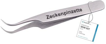 Faude Zeckenpinzette, Zeckenzange nur 8cm klein für Unterwegs zum Entfernen von Zecken jeder Größe ohne sie zu quetschen mit feiner, rund gebogener Spitze, Edelstahl