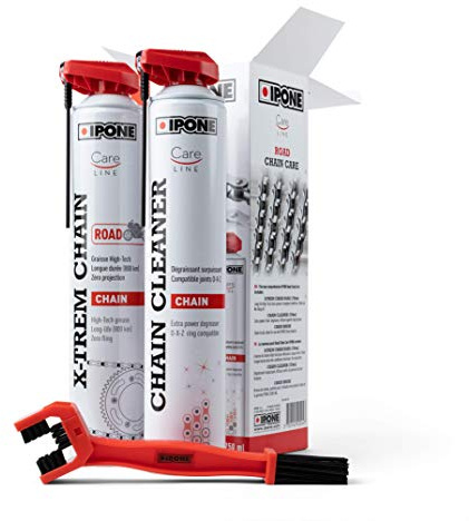 IPONE - Reinigungsset für Straßenmotorräder Chain Cleaner 750ml + X-Trem Chain Road 750ml + Kettenbürste