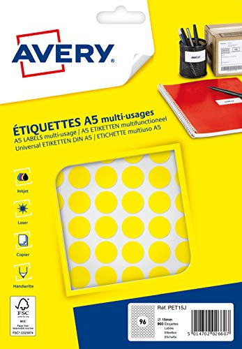 Avery – Packung mit 960 gelben Klebepunkten, Durchmesser 15 mm