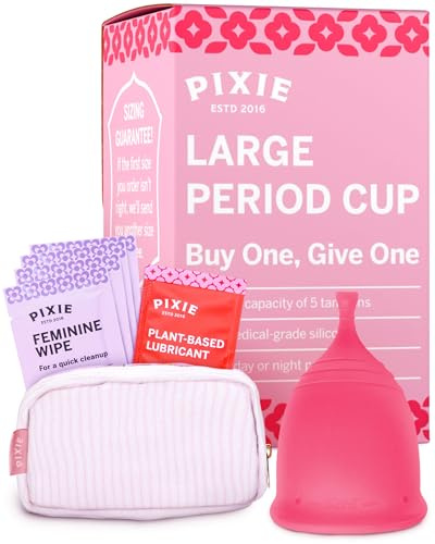 Pixie Cup – Weiche wiederverwendbare Menstruationstasse aus medizinischem Silikon – Tampon-Alternative – Pink, Large
