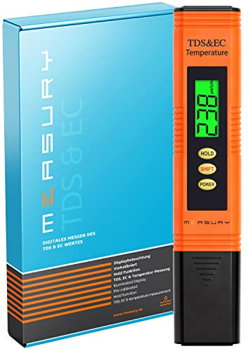 Measury Mikrosiemens Messgerät und PPM Messgerät Wasser, Wassertester Trinkwasser, TDS Messgerät für Trinkwasser, EC Messgerät, Leitwertmessgerät Aquarium - Leitfähigkeitsmessgerät Wasser Tester