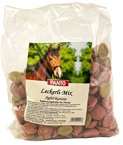 PANTO Leckerli Mix für Pferde Apfel & Karotte 1 kg – leckere Belohnung für Pferde und Ponys in Pelletform, Zwei Sorten Pferdeleckerlis, Pferdefutter Ergänzung