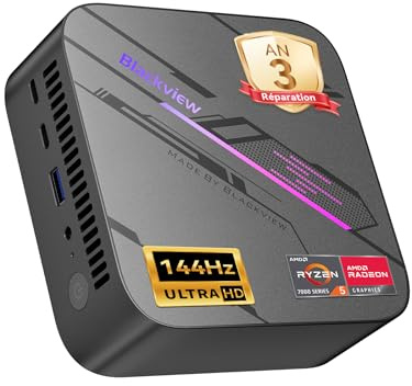 Blackview MP100 Mini PC Win 11 Pro, AMD Ryzen 5 7430U Computer, 16GB DDR4 512GB SSD Desktop PC, 4K 144Hz Triple Display, Office PC Rechner für Home Office & Business, Wi-Fi 6 & BT5.2, 3 Jahre Garantie