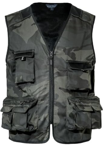 WORK IDEA Herren Outdoor-Arbeitsweste Multi-Pocket-Angelweste Lichtfeldweste Tarnweste Sommer-Multifunktionsweste atmungsaktive Angelweste…