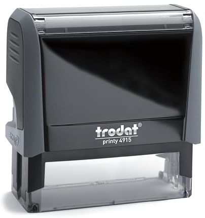 Trodat Printy 4915 – max. 10zeiliger Stempel mit Wunschtext personalisieren, hier gleich online gestalten Gehäusefarbe grau – Firmenstempel, Adresstempel, mit Wunschtext - 69X24 mm – 7 Zeilen