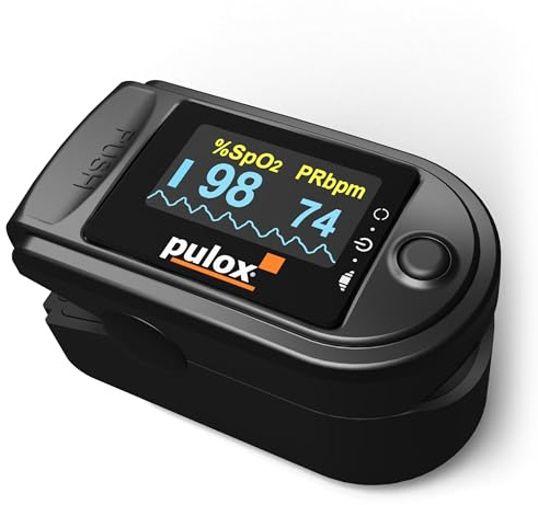 Pulsoximeter Pulox PO-200 Solo in Schwarz - Messung von Sauerstoffsättigung (SpO₂), Herzfrequenz (Puls) und Perfusions Index (PI)