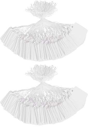 200 Stück weiße Preisschilder 3,5 x 2,2 cm Preisetiketten Display-Anhänger mit Schnurkennzeichnung Angeschnürte Etiketten beschreibbare Etiketten Display-Etikett für Produkt-Schmuck-Kleidungs-Anhänger