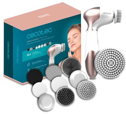 Cecotec FaceCare TotalClean Gesichtsreinigungsbürste, tragbar, batteriebetrieben, 9 Aufsätze für Gesicht, Körper und Füße mit 360-Grad-Drehung, ergonomisches Design und Reisetasche