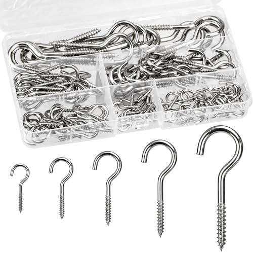HATANSE 115 Stück Schraubhaken Edelstahl 5 Größen Haken zum Schrauben Cup Hakenschraube mit Gewinde Einschraubhaken Deckenhaken für Cup Teetassen Schlüssel Lampen und Weihnachtsdekoration