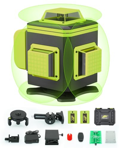 Marscharm Kreuzlinienlaser, 4x360 Grad Grün Selbstnivellierend Laser Wasserwaage mit Digitaldisplay, Rotationslaser mit 2 * 2400mAh Lithium-Batterie, Linienlaser Baulaser für Innenbereich Baustelle