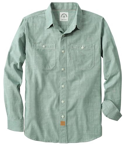 Dubinik® Chambray Hemd Herren Freizeit Baumwolle Langarm Mit 2 Brusttaschen | Herren-Chambray-Hemd: rau, leicht, atmungsaktiv, weich, viele Farben, ganzjährig. Als Mantel im Sommer, Layer im Winter.