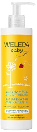 WELEDA Bio Calendula Baby XL Waschlotion & Shampoo vegan - Naturkosmetik Duschgel zur Hautpflege / Haarpflege bei Neugeborenen. Babypflege Dusche für empfindliche Haut, mild zu den Augen (1x 400ml)