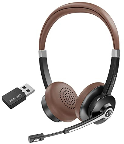 Conambo Headset mit Mikrofon, Kabellos Bluetooth Headset mit Mikrofon mit HD Stereo Sound für Laptop/PC/Mac, Headset Bluetooth 5.0 mit USB-A Dongle mit DSP Geräuschunterdrückun