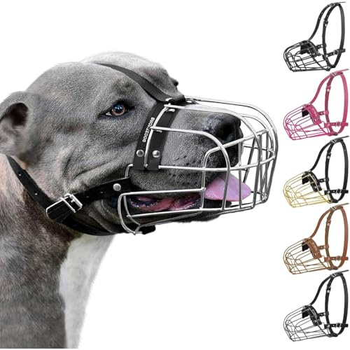 BronzeDog Maulkorb für Hunde aus Metall – Amstaff Drahtkorb mit verstellbaren Lederriemen für große Hunde