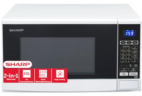 SHARP R670W 2in1 Mikrowelle mit Grill (20 L, 800 Watt, 1000 Watt Grill, 10 Leistungsstufen, 13 AutoCook-Automatikprogramme, Timer) / Weiß