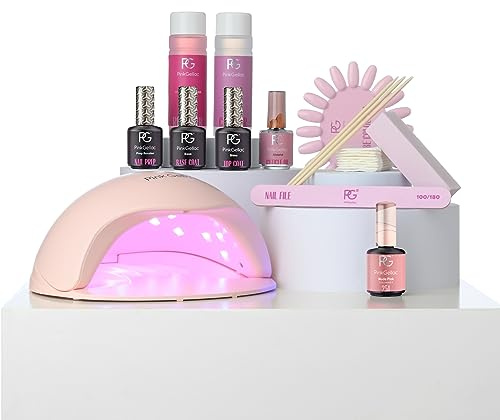Pink Gellac Gel Nägel Set, Salonqualität - Premium UV Lampe Rosa | UV Gelnägel Starterset mit Base Coat, 1x Rosa Farbe 15 ml, Top Coat Gel, Nail Prep, Entferner & Cleaner
