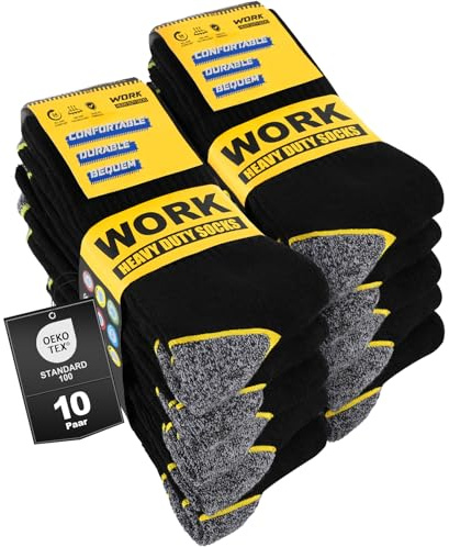 Effeet Arbeitssocken Herren, 10 Paar, Gepolstert & Verstärkt, WORK Socks | Lange aus DuraFlex Tech Fabric mit Komfortbund und Airflow-Struktur; verstärkte Ferse und Spitze für Arbeit