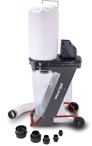 Practixx Absauganlage PX-AS-550 Absaugung Werkstattsauger | 5 Spänesäcke & 4 Adapter | Luftleistung 1150 m³/h | Unterdruck 900 PA | Volumen 75L | Filterfläche 1 m² | mit 2m Schlauch & Fahrvorrichtung