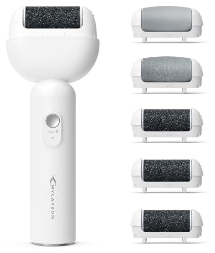 MYCARBON Hornhautentferner Elektrisch, Wiederaufladbar, 2 Stufen – 5 Ersatzrollen, IPX6 Wasserdicht, Entfernt Hornhaut, rissige Fersen & abgestorbene Haut, Hornhauthobel für nasse/trockene Fußpflege