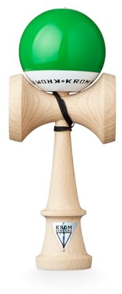 KROM Kendama POP LOL Dunkelgrün - aus zertifiziertem Buchenholz - Hohe Holzqualität - Für Anfänger und Profis - Pack : Ersatzschnur + Stickers