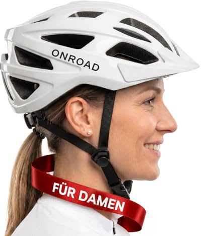 Fahrradhelm Damen ONTOP, E-Bike Helm Damen 300g Leicht mit Sonnenvisier - Fahrradhelm Erwachsene stufenlos verstellbar mit Drehrad, Fahrrad Helm inkl. Insektenschutz & bequemen Kinnpolster