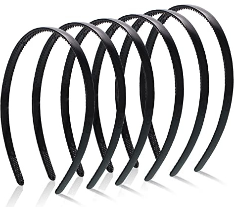 Olakin Kunststoff Stirnbänder mit Zähnen Dünne [6 Stücke], DIY Haarbänder Stirnbänder für Frauen Mädchen (8 mm, Schwarz)