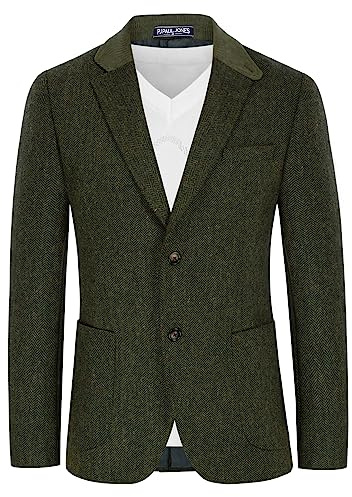 PJ PAUL JONES Herren-Blazer mit Fischgrätenmuster, Vintage-Tweed-Wollmischung, Sakko, Jacke