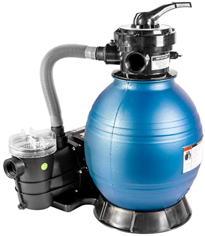 HST Poolfilter Sandfilter bis 30 m³ Beckengröße mit Leis Profi Poolpumpe | 8000 Liter/Std 250 W mit Vorfilter Sandkessel 5-Wegeventil Bodenplatte viel Zubehör Kfür Sand Filterbälle Glas