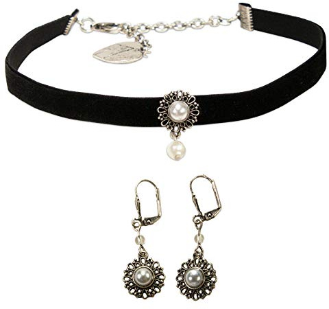 Alpenflüstern Trachtenschmuck-Set Trachten-Samt-Kropfband und Ohrhänger Helena - Damen-Trachten-Schmuck, Trachtenset Trachtenkette und Trachten-Ohrringe in traditionellen Farben SET050