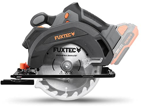 FUXTEC 20V Akku Handkreissäge FX-E1CS20– Sägeblatt Ø 165mm / Schnitttiefe 38-55mm / Schnittwinkeleinstellung - Kreissäge (ohne Akku und Ladegerät)
