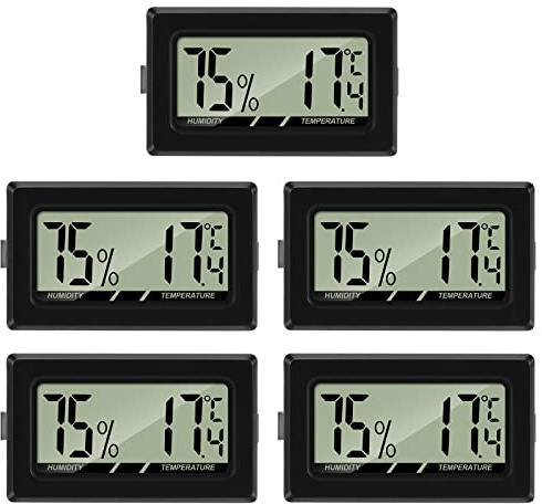 Thlevel Luftfeuchtigkeitsmesser Thermometer Hygrometer Mini Digital Temperatur Zimmerthermometer für Innen Büro Wohnzimmer 5 Stücke
