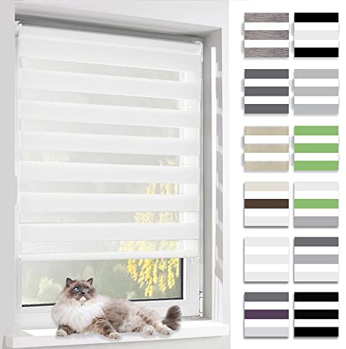 BelleMax Doppelrollo Klemmfix ohne Bohren & mit Bohren, Weiß B50 x H150 cm (Stoffbreite 50cm), Duo Rollo, Fensterrollo lichtdurchlässig & Blickdicht, Klemmrollo Sichtschutz & Sonnenschutz