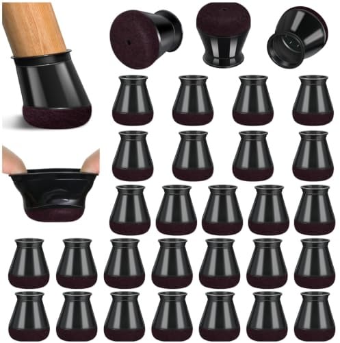 32 Stück Stuhlbeinkappen Rund, Filzgleiter für stühle, Stuhlbeinschoner | Schutzkappen für Schräge Stuhlbeine, Kratzschutz für den Boden & Lärmminderung, Schwarz (Ø 14–20 mm)