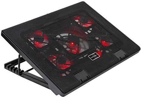 Mars Gaming MNBC2 Cooling Base for Gaming Laptops up to 17.35 inches (5 Ultra-Silent Fans, Red LED, 2 x USB 2.0), Black and Red