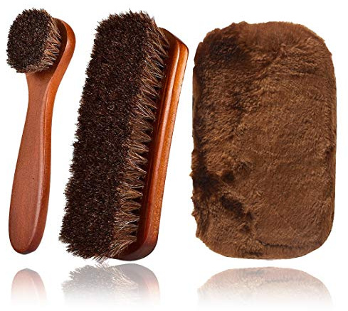 Kinear Premium Rosshaarbürsten - Hochglanz-Polierbürsten mit natürlichen Rosshaarborsten, Plüsch-Polierhandschuh für Stiefel, Schuhe, Autositze, Sofas