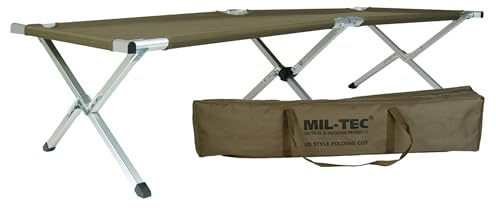 Mil-Tec US Feldbett mit Alu-Gestell (190x65x40cm) • Faltbares Feldbett inkl. Tragetasche • Outdoor Camping • Als Army Campingbett, Zeltbett, Campingliege, Gästebett, Notbett, Oliv