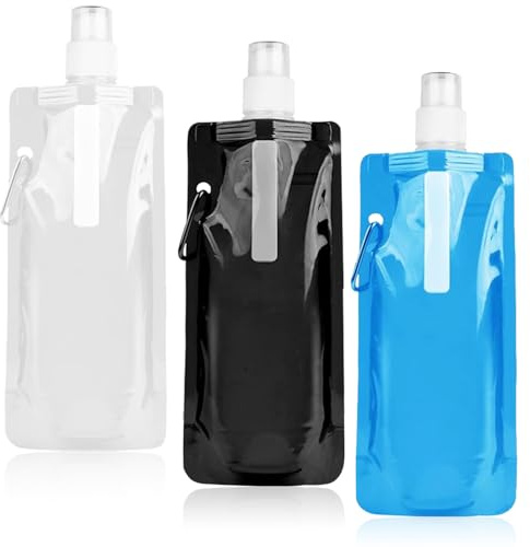 3 Stück 500ml Faltbare Trinkflasche,Faltbare Wasserflaschen,Trinkflaschen Faltbar,Tragbarer Zusammenklappbare Wassersack,Flexibl Zusammenklappbare Wasserflasch,Wiederverwendbare Trinkflasche Faltbar