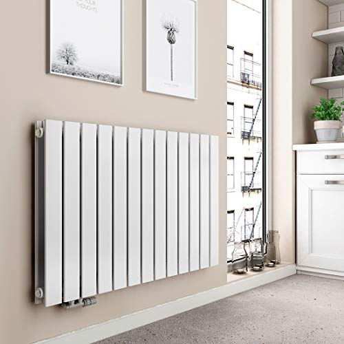EMKE Design Heizkörper Flach, 630x1006 mm Horizontal Flachheizkörper mit Seitenanschluss, Doppellagig Paneelheizkörper Wandheizkörper für Bad, Schlafzimmer & Wohnzimmer, Weiß 1308W