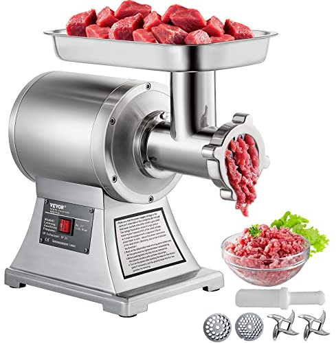 VEVOR Elektrischer Fleischwolf 850 W, Hackfleisch Maschine 150 kg pro Stunde, Elektrische Wurstmaschine 448 x 210 x 387 mm, Edelstahl Wurstmaschine 193 U/min, für Restaurant, Supermarkt, Metzgerei